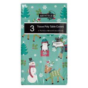 Artstyle Holiday Friends Waterproof Table Cover 3 Pack 54" x 108"